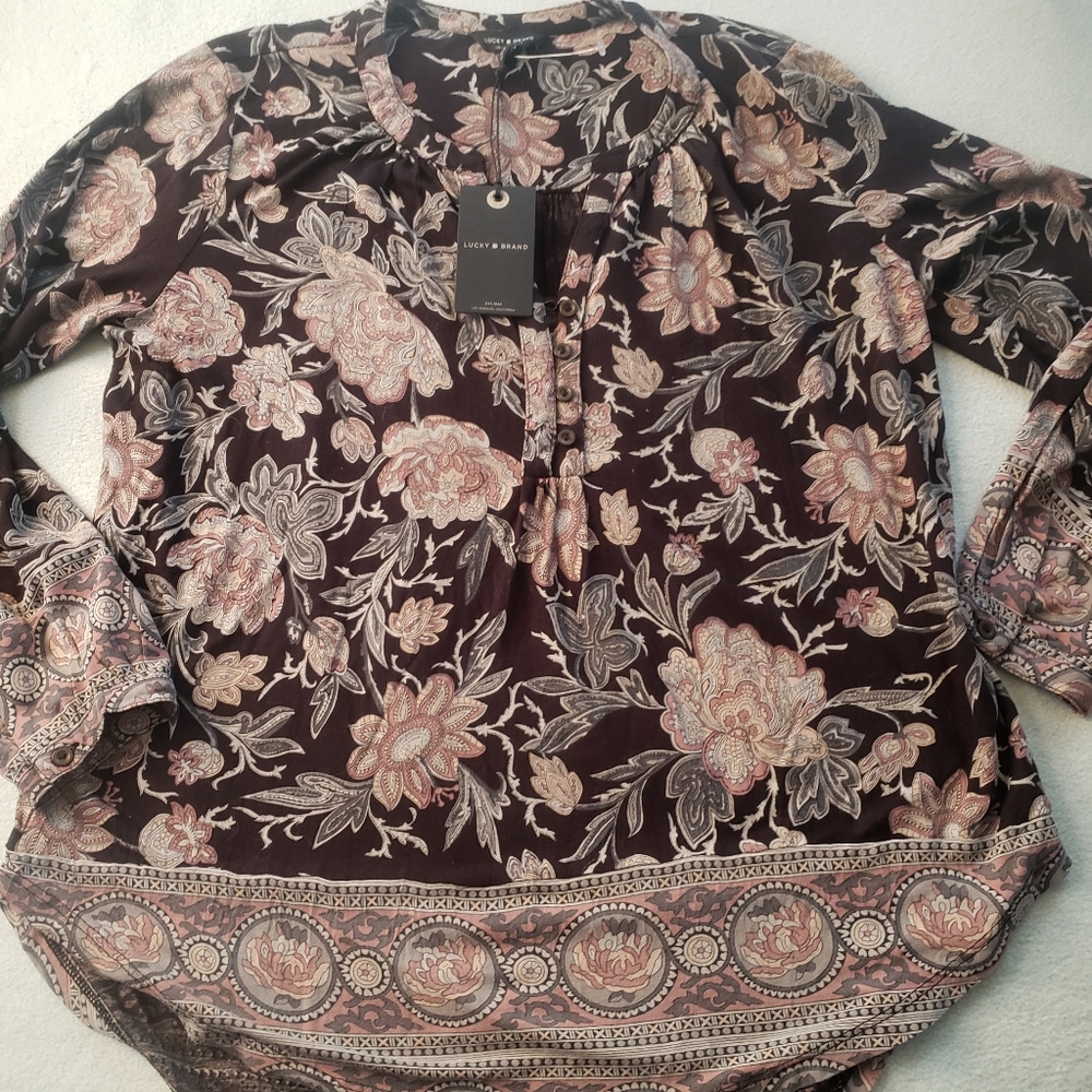 $60 Lucky Brand | Small | Black Floral Boho Blouse - Picture 3 of 7